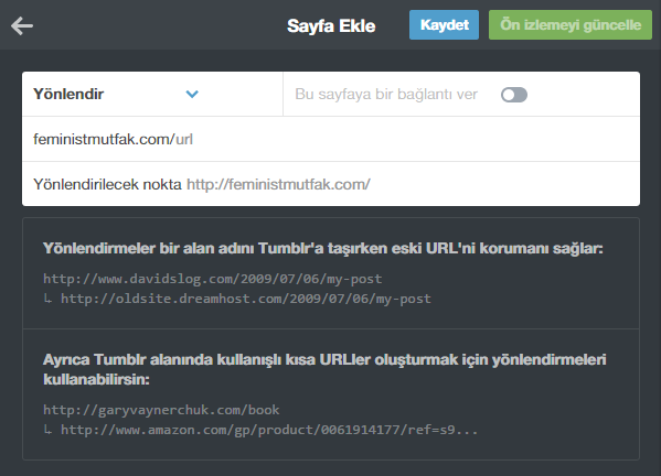 Tumblr link yönlendirme.